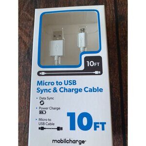 Micro To USB Sync & Charge Cable 10FT By Mobilcharge